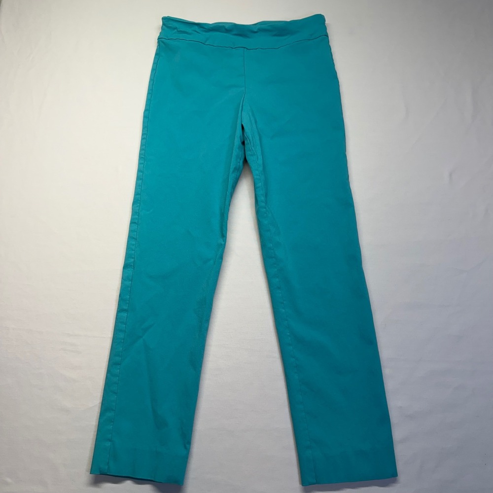 Krazy Larry Pull On Pants Stretch Size 10 Turquoise Women Straight Leg Workwear